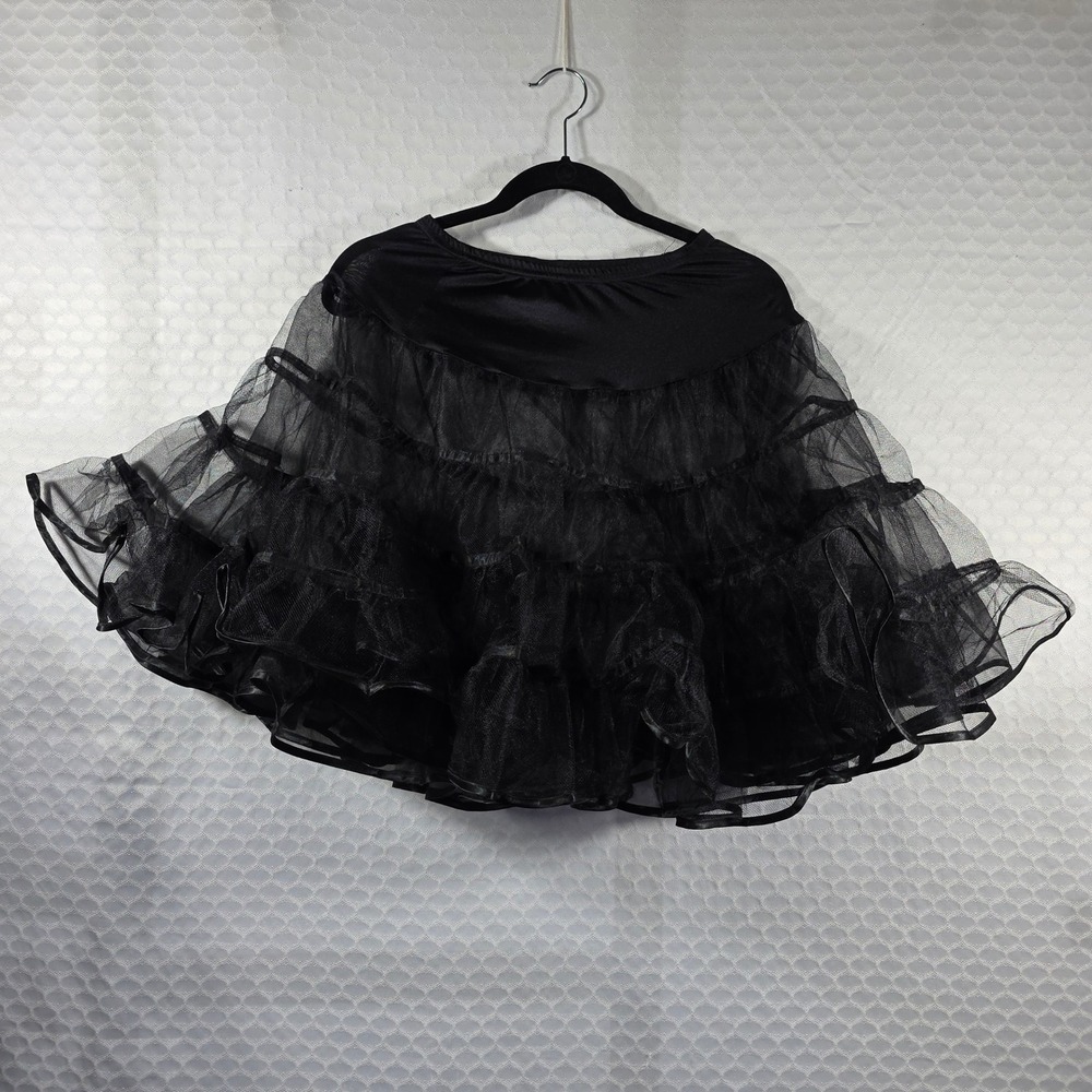 Black Tulle Crinoline Petticoat Multi-Tiered Mesh Underskirt Ruffle Tutu Skirt